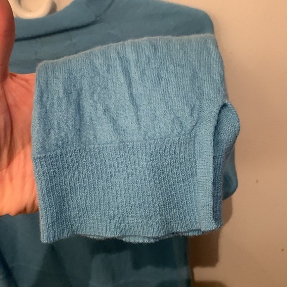 Stunning Light Aqua Nicole Miller Diagonal Cut 100% Merino Wool Crewneck SZ L😍 - Picture 7 of 8